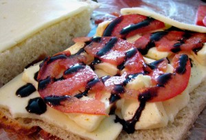 Balsamic and Summer Tomato Grilled Cheese Prep