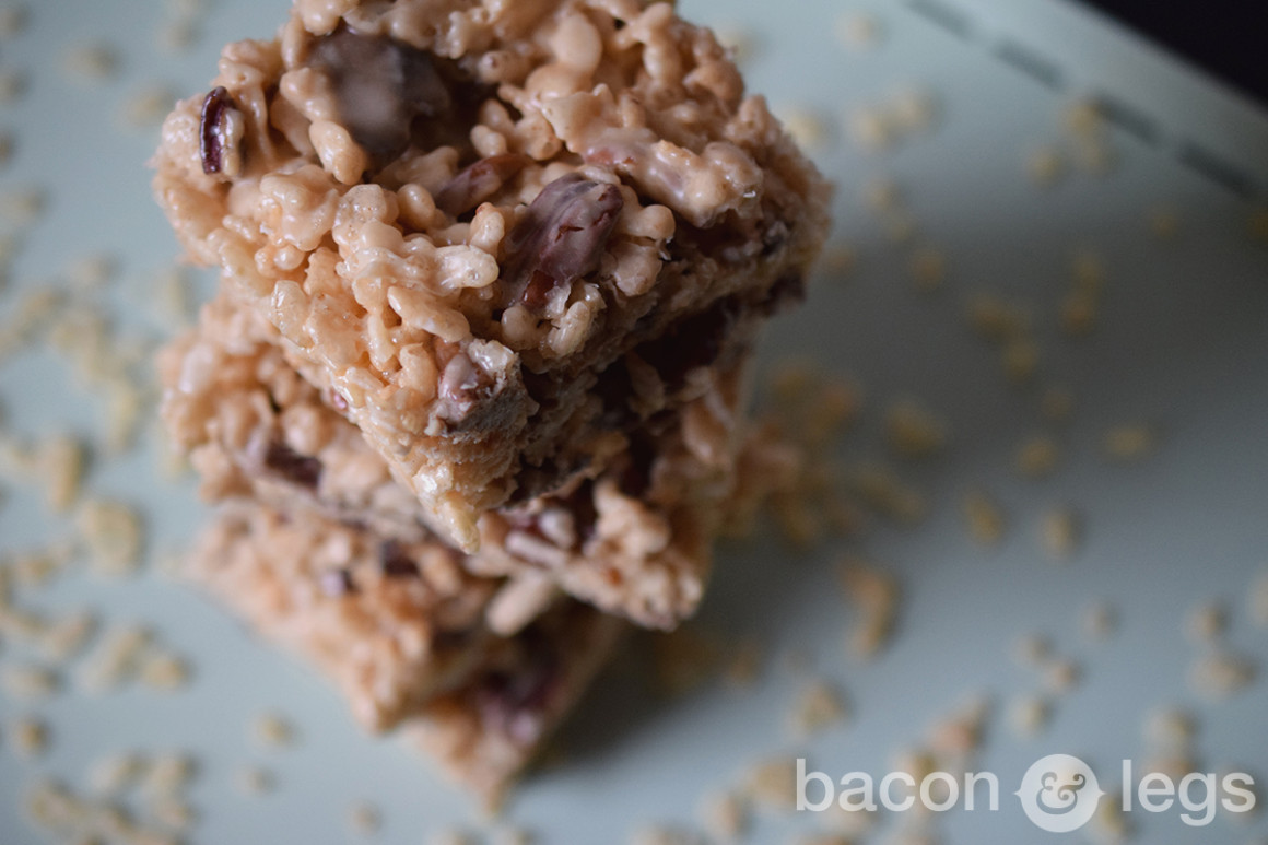 Traditional Rice Krispie Treats... with beer candied bacon.