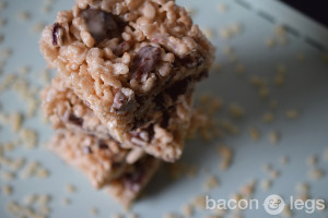 Traditional Rice Krispie Treats... with beer candied bacon.