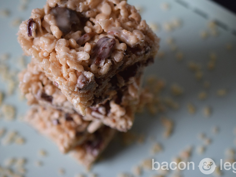 Traditional Rice Krispie Treats... with beer candied bacon.